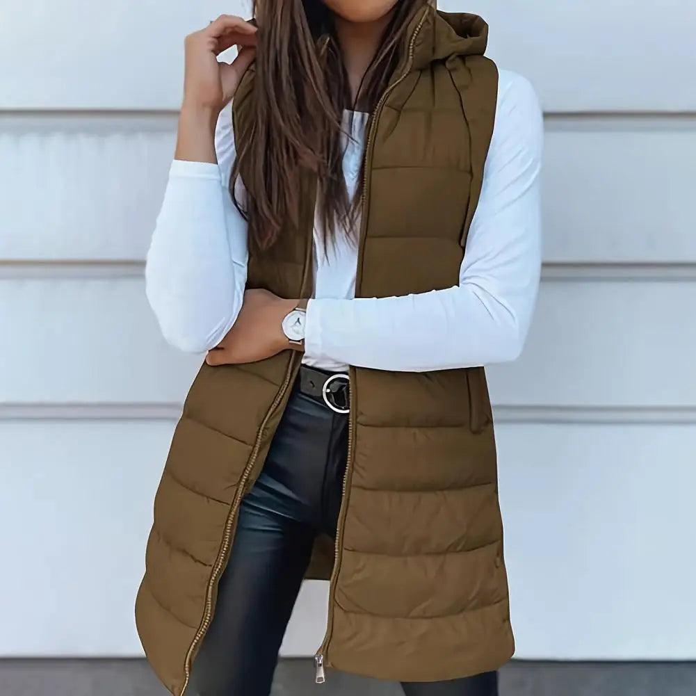 Colete Longo Feminino Puffer Matelassado com Capuz — BeneDonna