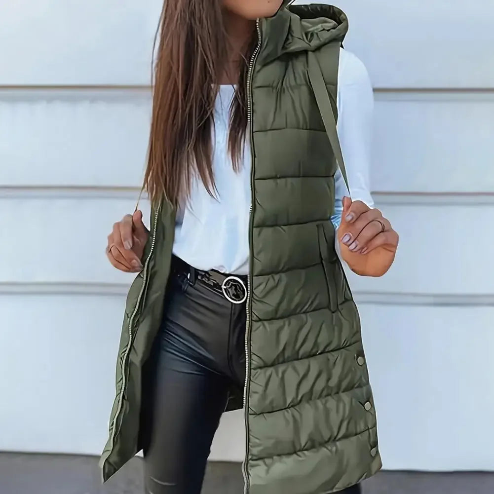 Colete Longo Feminino Puffer Matelassado com Capuz — BeneDonna