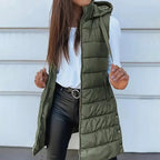 Colete Longo Feminino Puffer Matelassado com Capuz — BeneDonna
