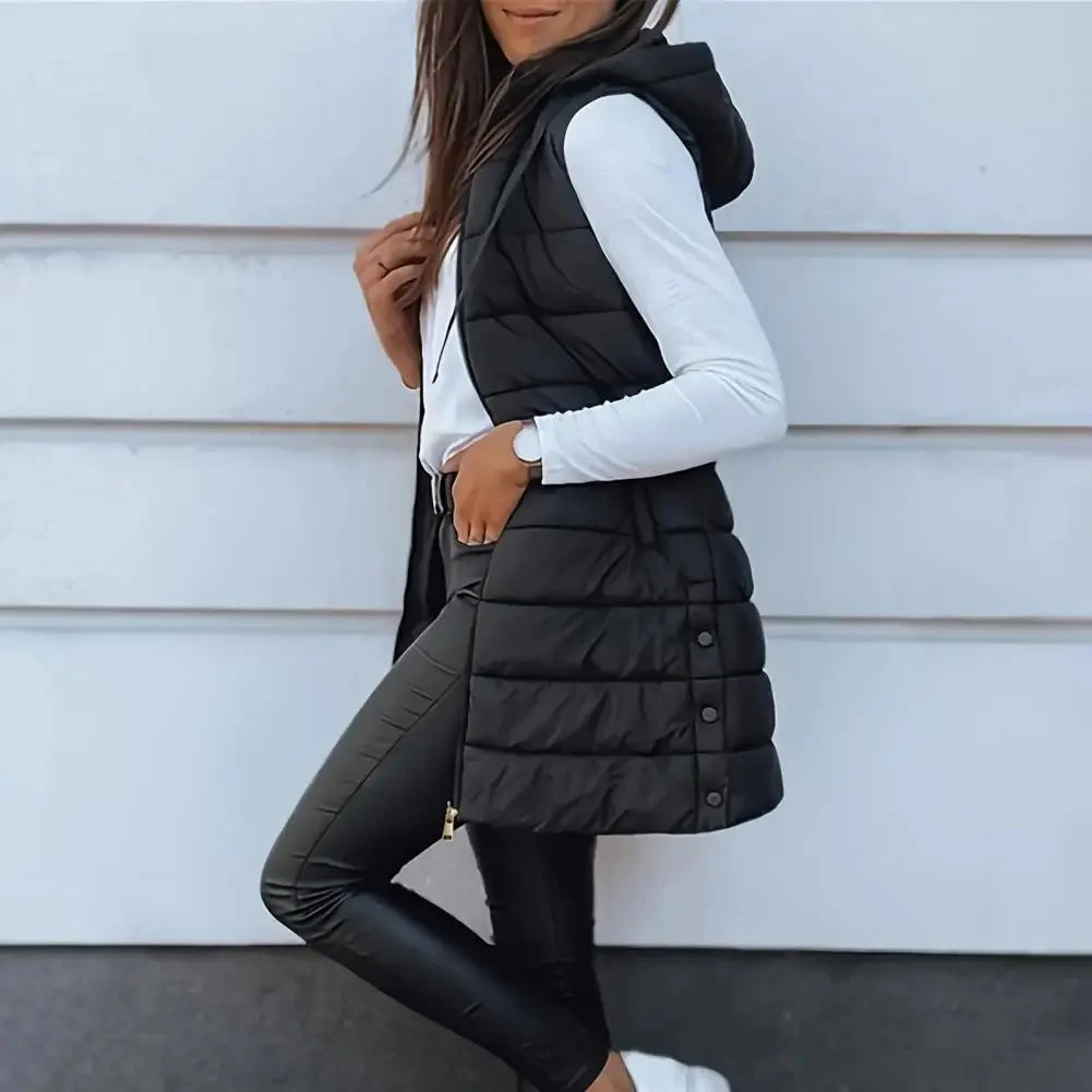 Colete Longo Feminino Puffer Matelassado com Capuz — BeneDonna
