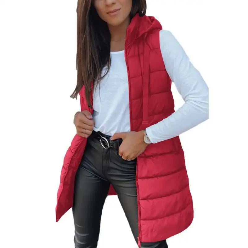 Colete Longo Feminino Puffer Matelassado com Capuz — BeneDonna
