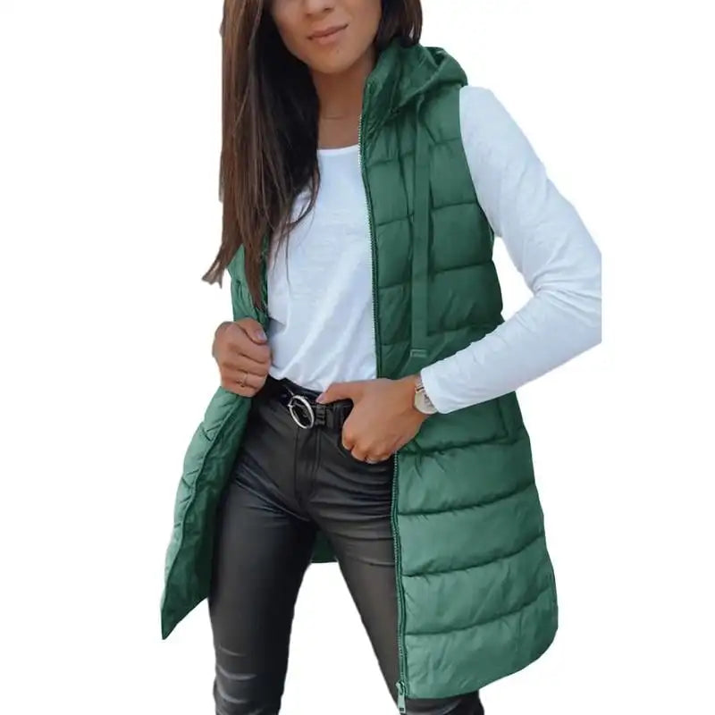 Colete Longo Feminino Puffer Matelassado com Capuz — BeneDonna