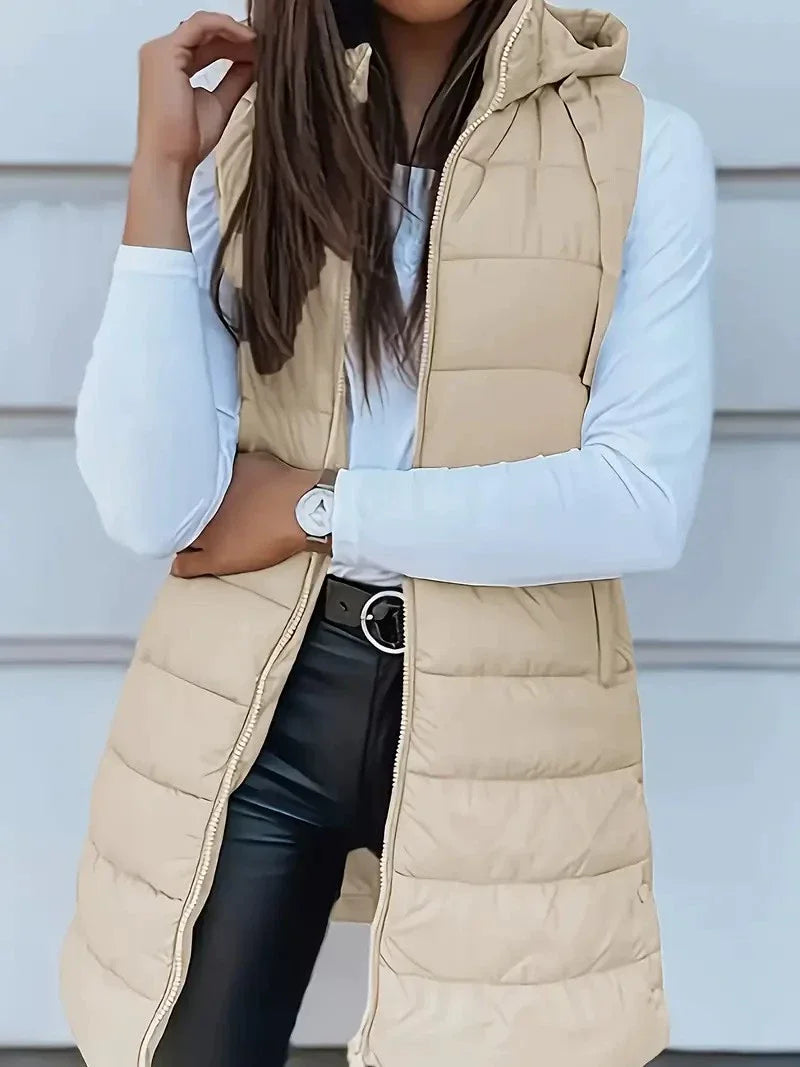 Colete Longo Feminino Puffer Matelassado com Capuz — BeneDonna