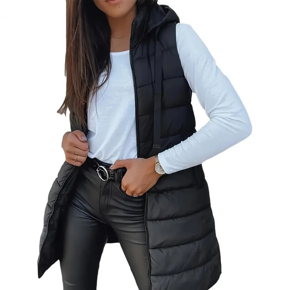 Colete Longo Feminino Puffer Matelassado com Capuz — BeneDonna