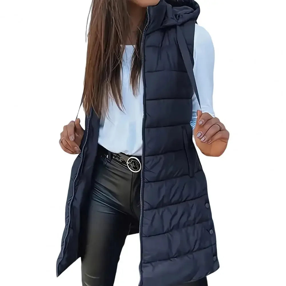 Colete Longo Feminino Puffer Matelassado com Capuz — BeneDonna