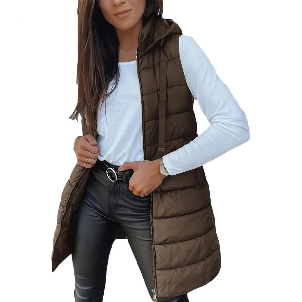 Colete Longo Feminino Puffer Matelassado com Capuz — BeneDonna