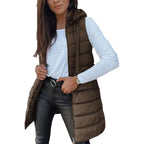 Colete Longo Feminino Puffer Matelassado com Capuz — BeneDonna