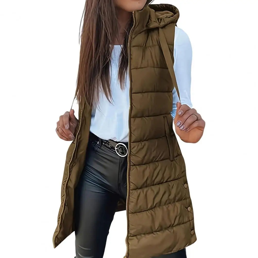 Colete Longo Feminino Puffer Matelassado com Capuz — BeneDonna