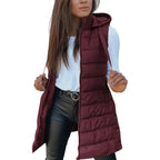 Colete Longo Feminino Puffer Matelassado com Capuz — BeneDonna