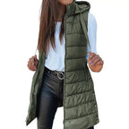 Colete Longo Feminino Puffer Matelassado com Capuz — BeneDonna