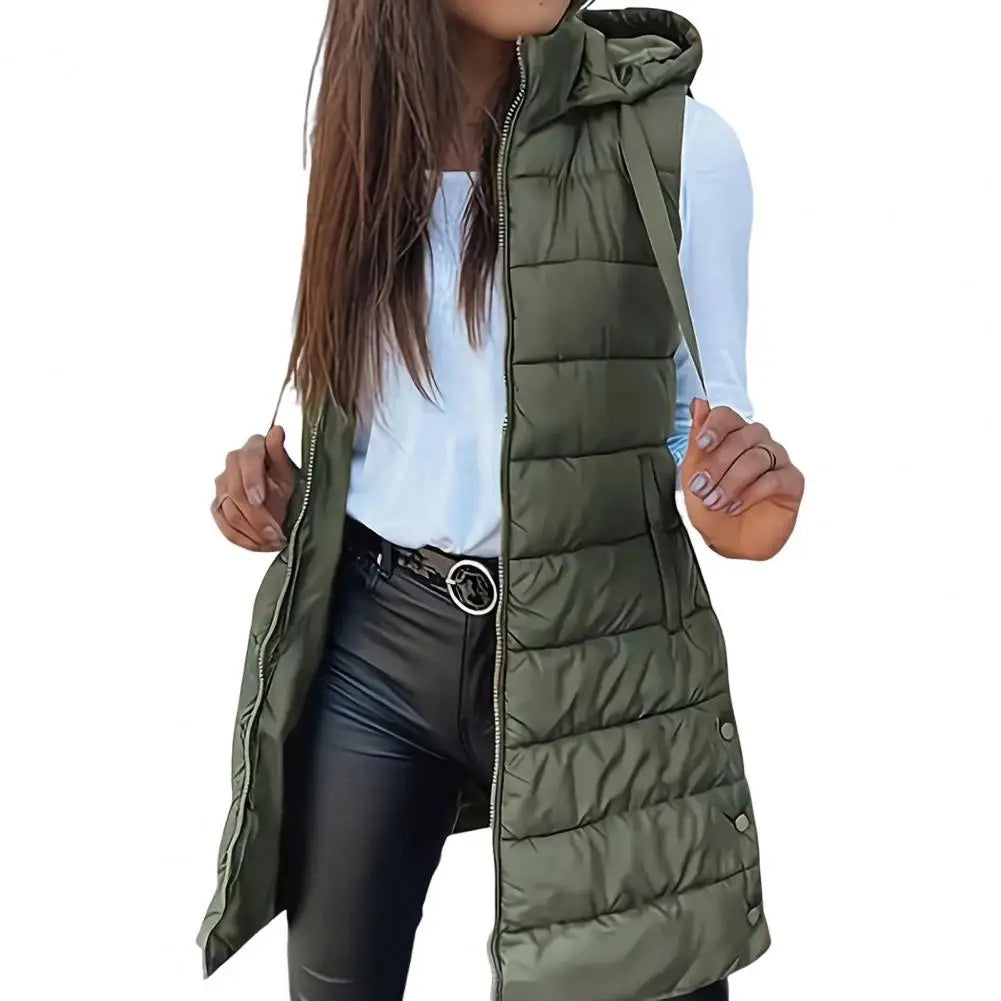 Colete Longo Feminino Puffer Matelassado com Capuz — BeneDonna