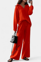 Conjunto de blusa de mangas longas com decote V e pantalona — Bene Donna — imagem 03