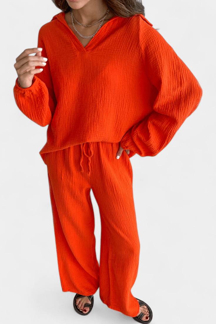Conjunto de blusa de mangas longas com decote V e pantalona — Bene Donna — imagem 04