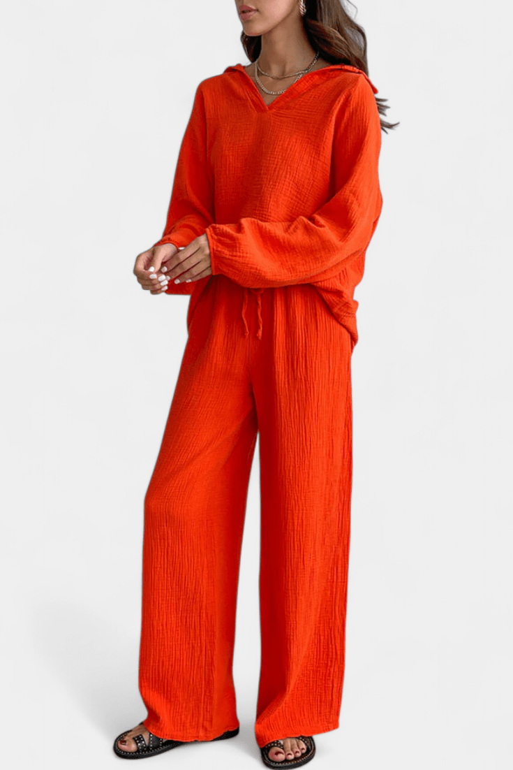 Conjunto de blusa de mangas longas com decote V e pantalona — Bene Donna — imagem 05