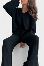 Conjunto de blusa de mangas longas com decote V e pantalona — Bene Donna — imagem 09