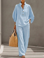 Conjunto de blusa de mangas morcego e pantalona — Bene Donna — imagem 02