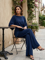 Conjunto de blusa drapeada assimétrica e pantalona — Bene Donna — imagem 05