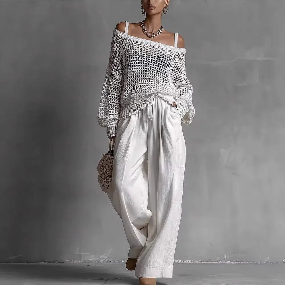 Conjunto de blusa ombro a ombro e pantalona fluida — Bene Donna — imagem 01