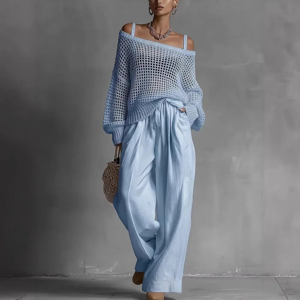 Conjunto de blusa ombro a ombro e pantalona fluida — Bene Donna — imagem 02
