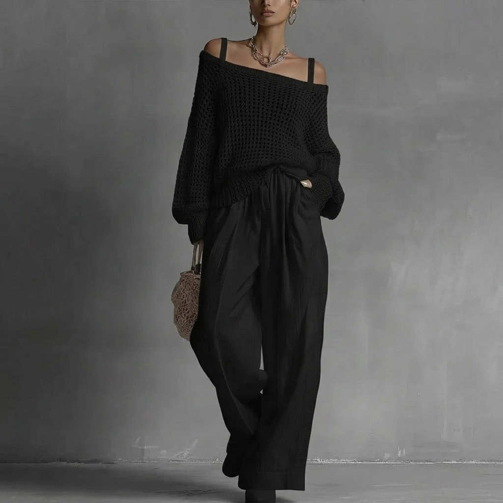 Conjunto de blusa ombro a ombro e pantalona fluida — Bene Donna — imagem 04