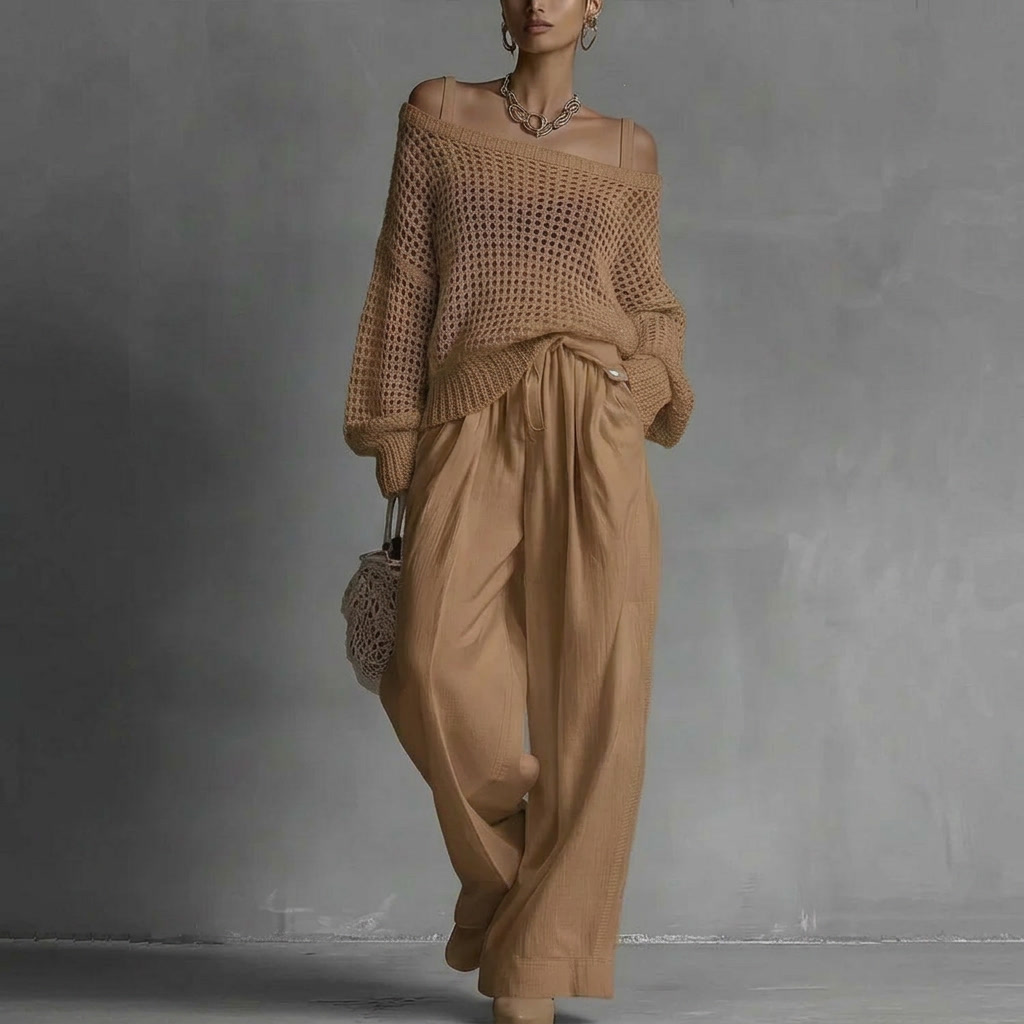Conjunto de blusa ombro a ombro e pantalona fluida — Bene Donna — imagem 05