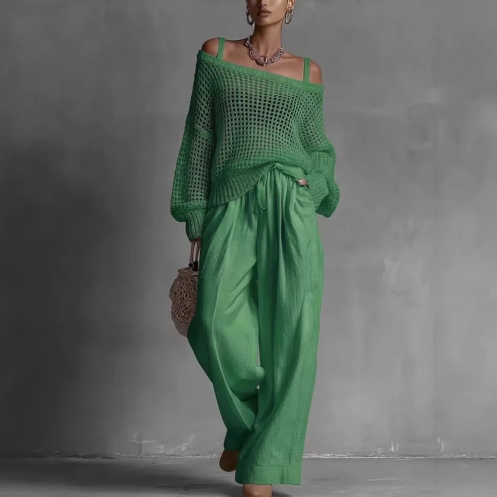 Conjunto de blusa ombro a ombro e pantalona fluida — Bene Donna — imagem 06