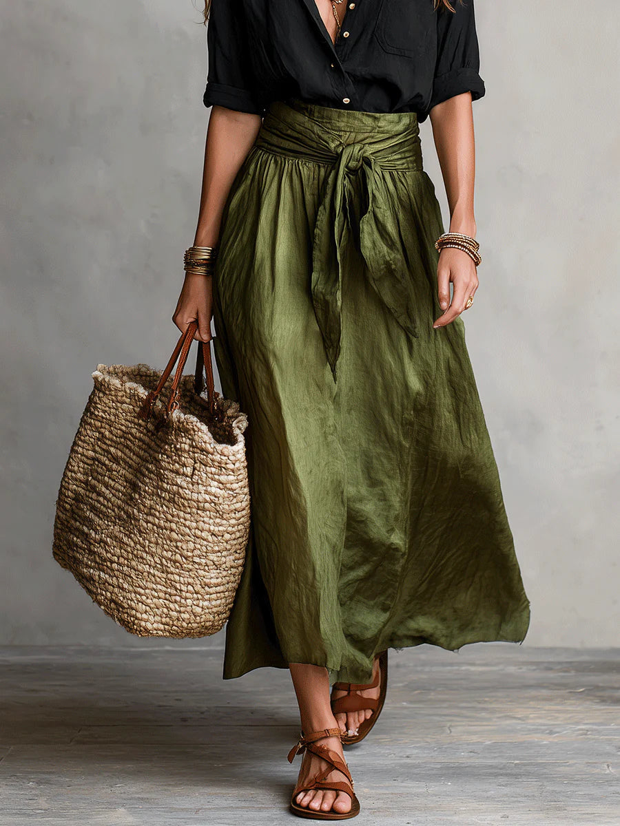 Conjunto de camisa e saia midi com faixa na cintura — Bene Donna — imagem 09