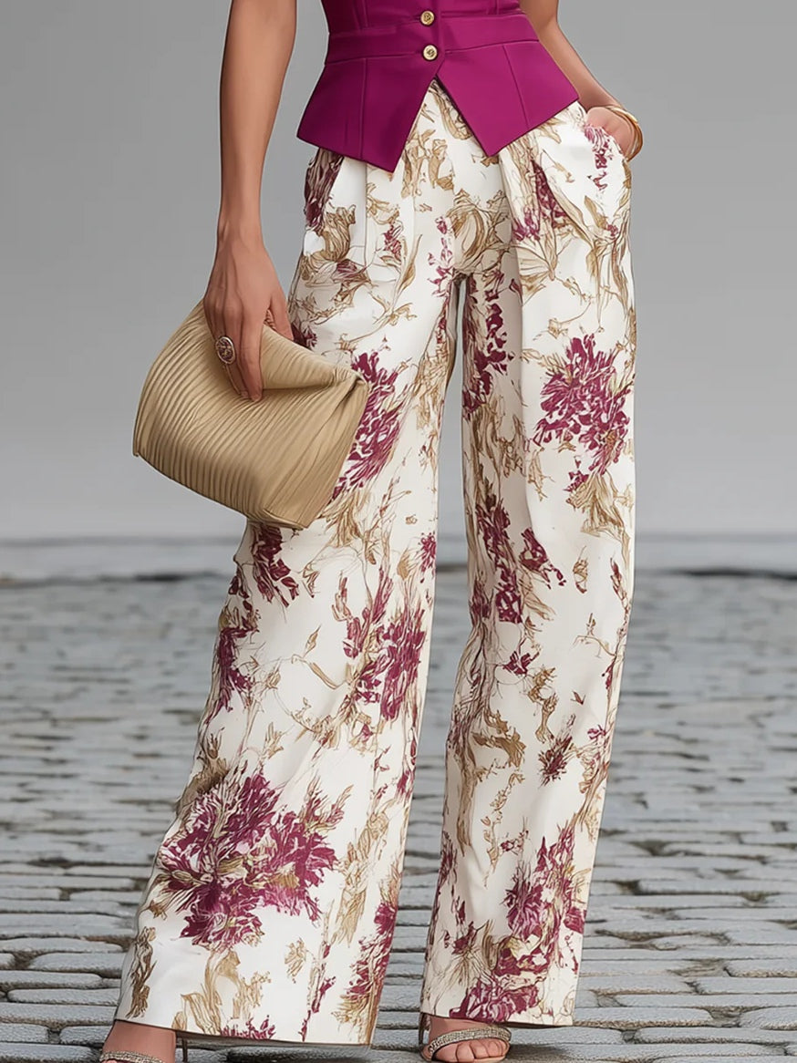 Conjunto de colete acetinado e calça estampada — Bene Donna — imagem 04
