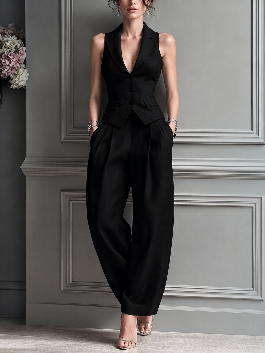 Conjunto de colete com botões e pantalona — Bene Donna — imagem 04