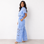 Conjunto de renda floral com blusa de botões e pantalona — Bene Donna — imagem 03