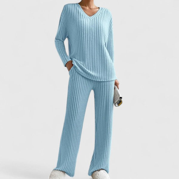 Conjunto de suéter de tricô com decote V e pantalona — Bene Donna — imagem 04
