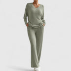 Conjunto de suéter de tricô com decote V e pantalona — Bene Donna — imagem 05