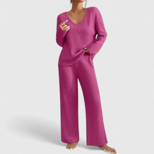 Conjunto de suéter de tricô com decote V e pantalona — Bene Donna — imagem 06