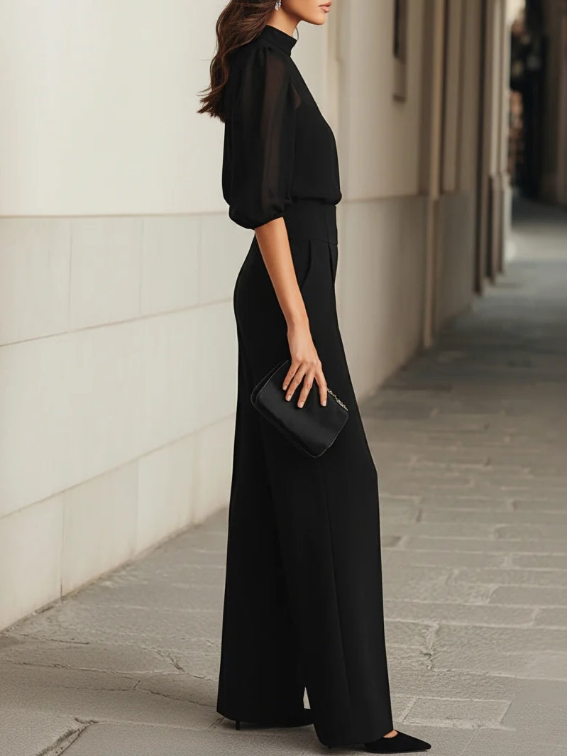Conjunto de três peças com blusa, sobreposição e calça ampla — Bene Donna — imagem 03