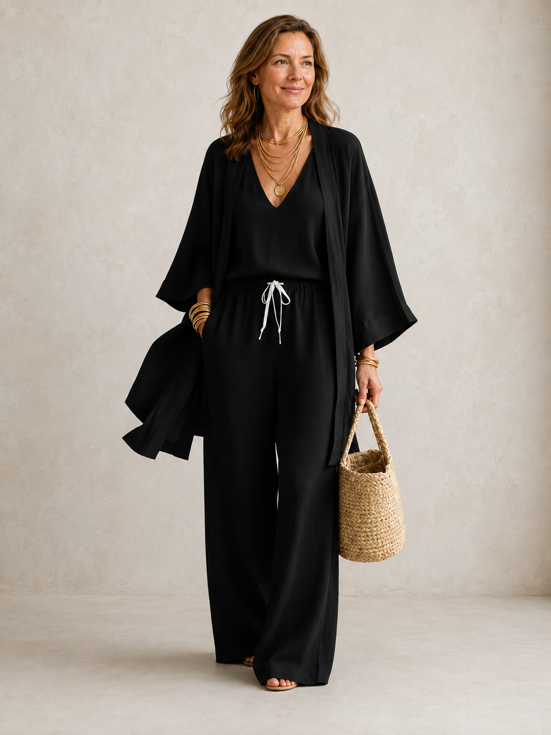 Conjunto de três peças com blusa, sobreposição e pantalona — Bene Donna — imagem 07
