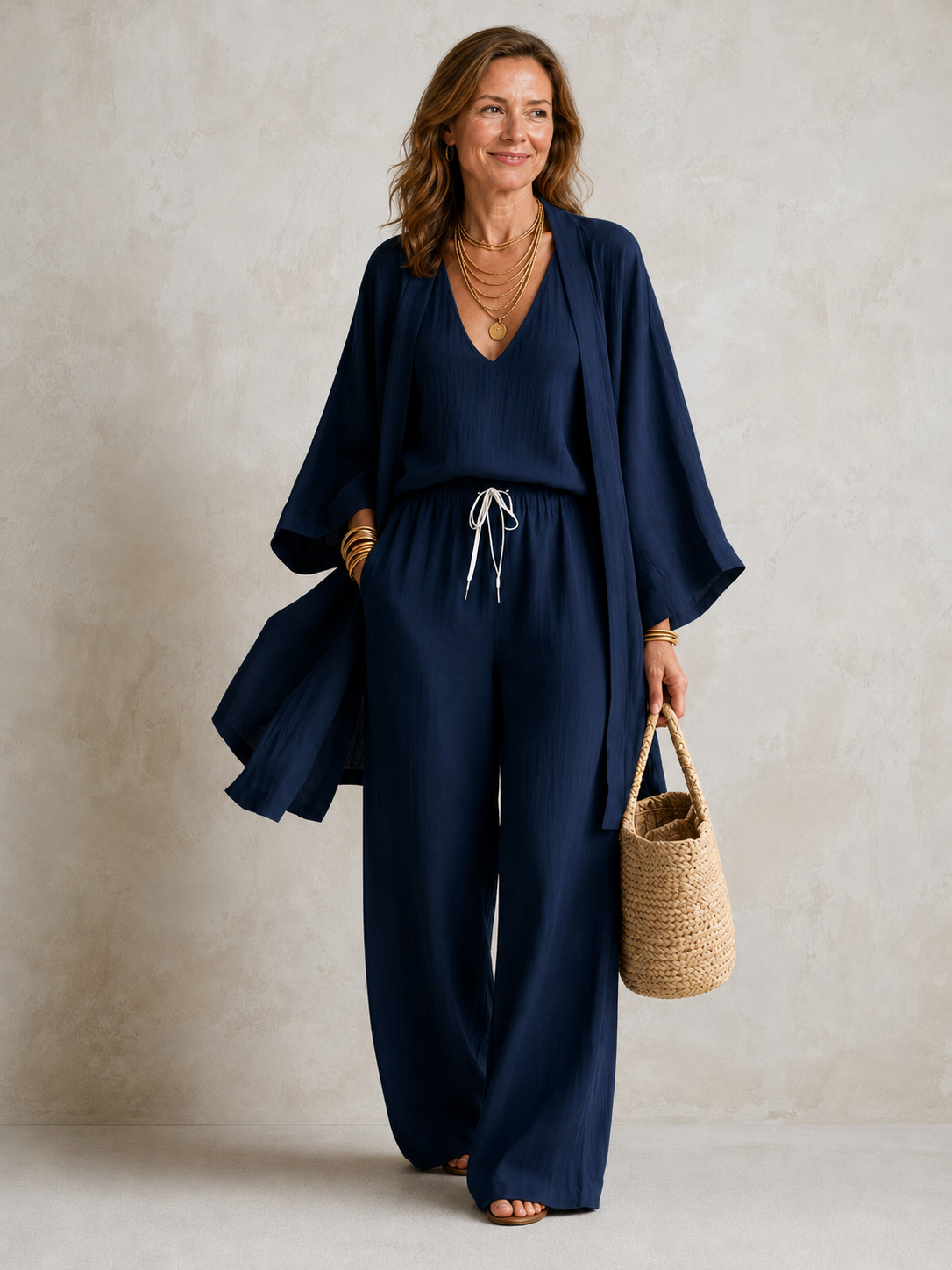 Conjunto de três peças com blusa, sobreposição e pantalona — Bene Donna — imagem 11