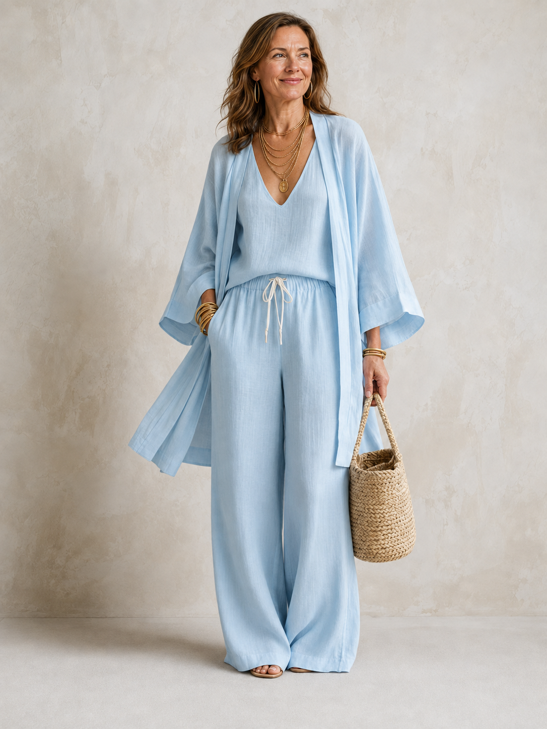 Conjunto de três peças com blusa, sobreposição e pantalona — Bene Donna — imagem 13