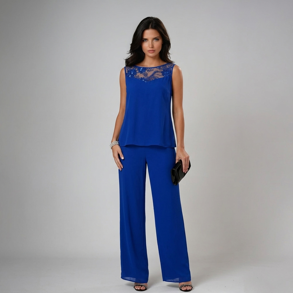 Conjunto de três peças com detalhes de miçangas e pantalona — Bene Donna — imagem 02