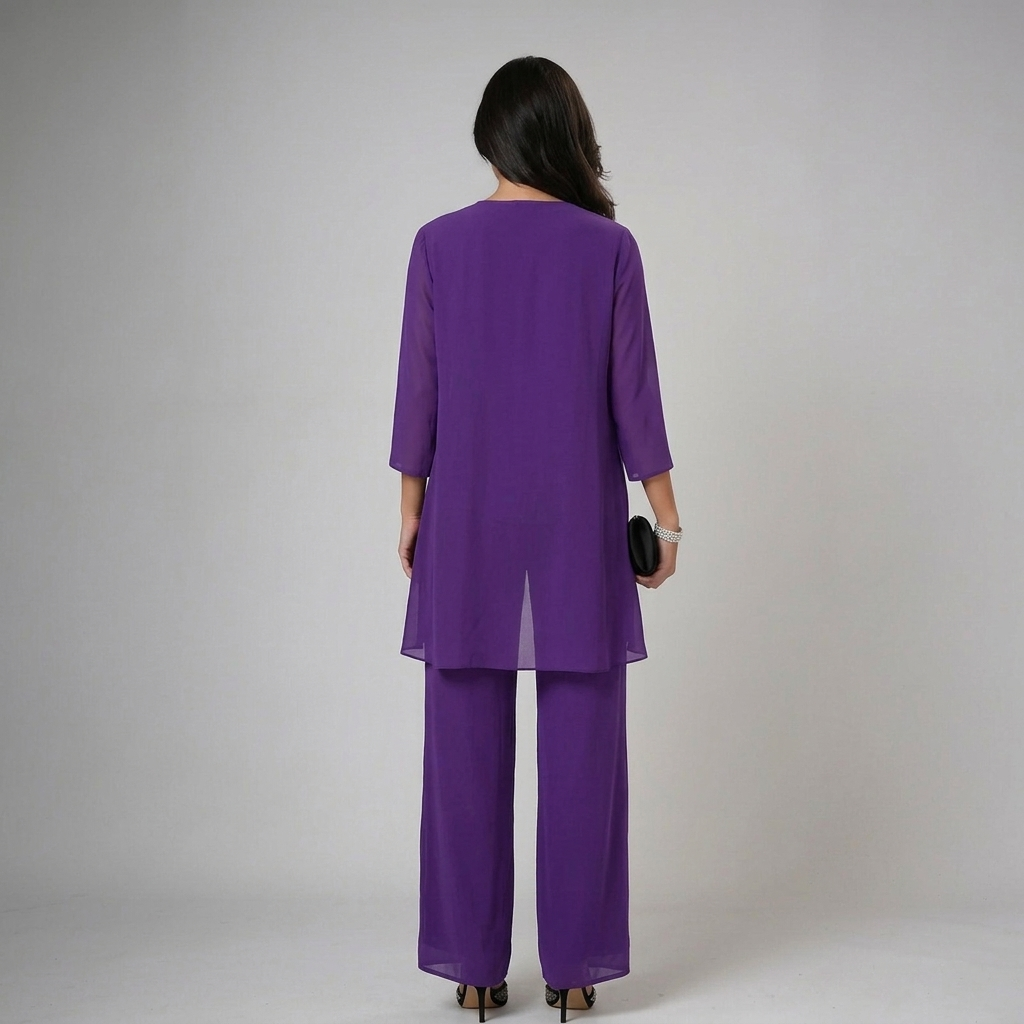 Conjunto de três peças com detalhes de miçangas e pantalona — Bene Donna — imagem 07