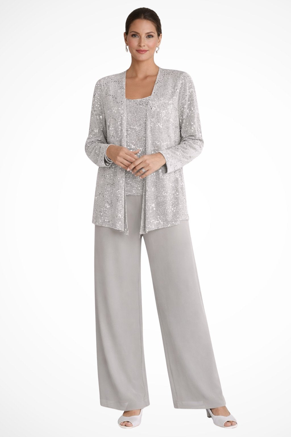 Conjunto de três peças com sobreposição e pantalona fluida — Bene Donna — imagem 01