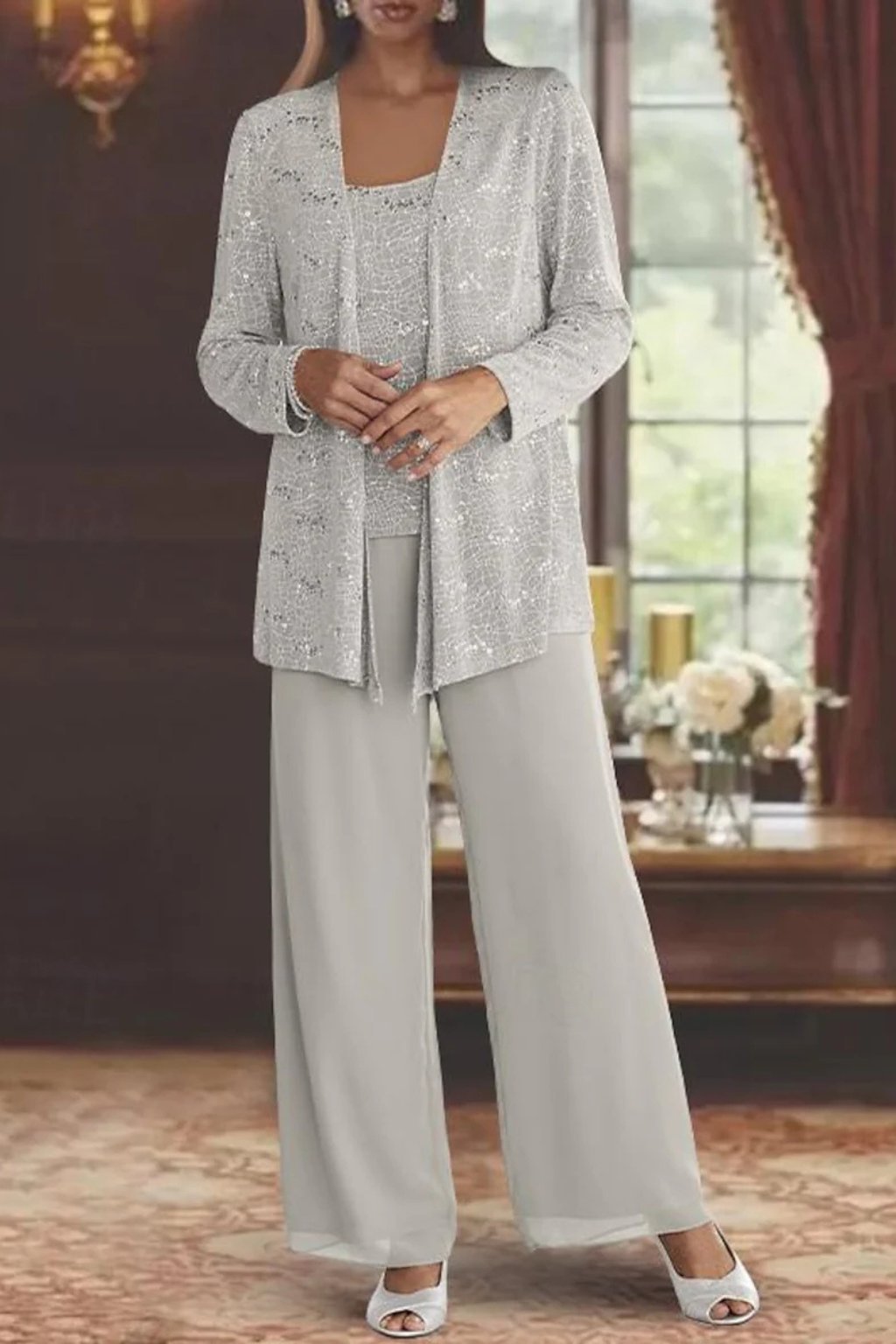 Conjunto de três peças com sobreposição e pantalona fluida — Bene Donna — imagem 02