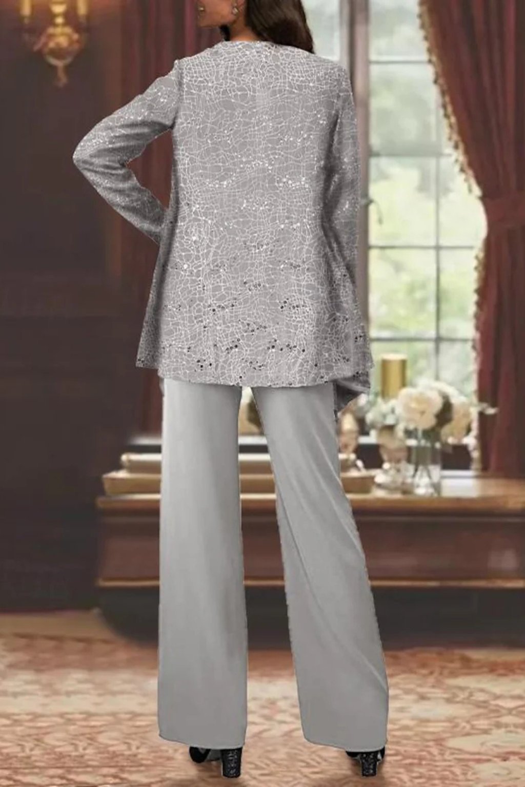 Conjunto de três peças com sobreposição e pantalona fluida — Bene Donna — imagem 04