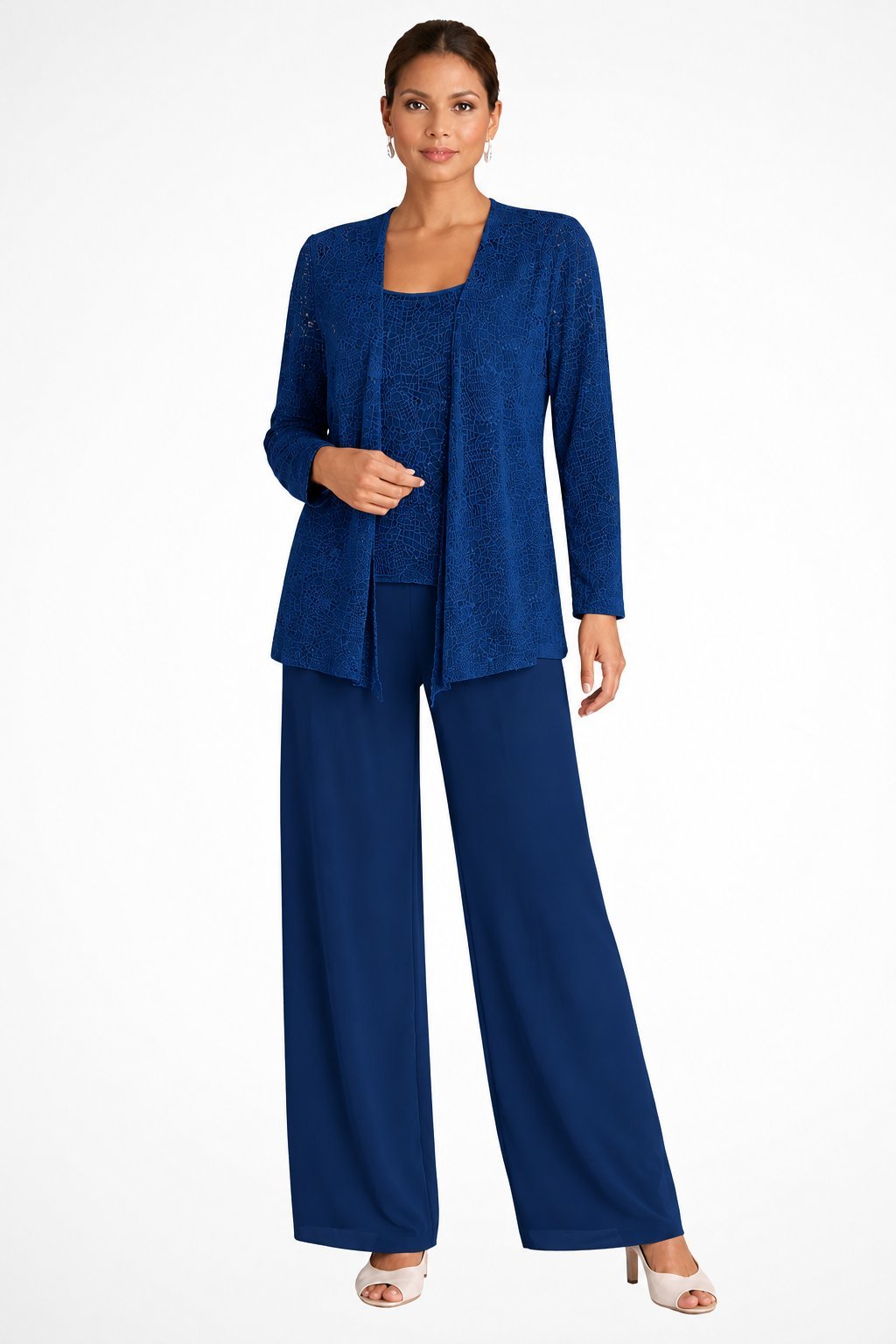 Conjunto de três peças com sobreposição e pantalona fluida — Bene Donna — imagem 07