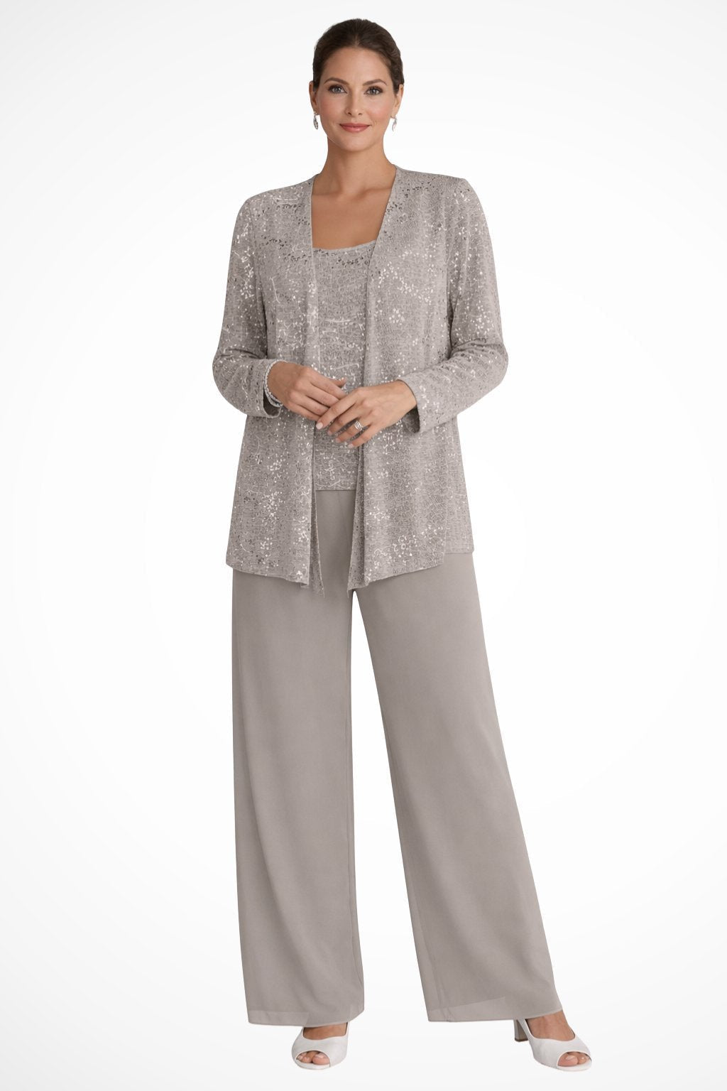 Conjunto de três peças com sobreposição e pantalona fluida — Bene Donna — imagem 08