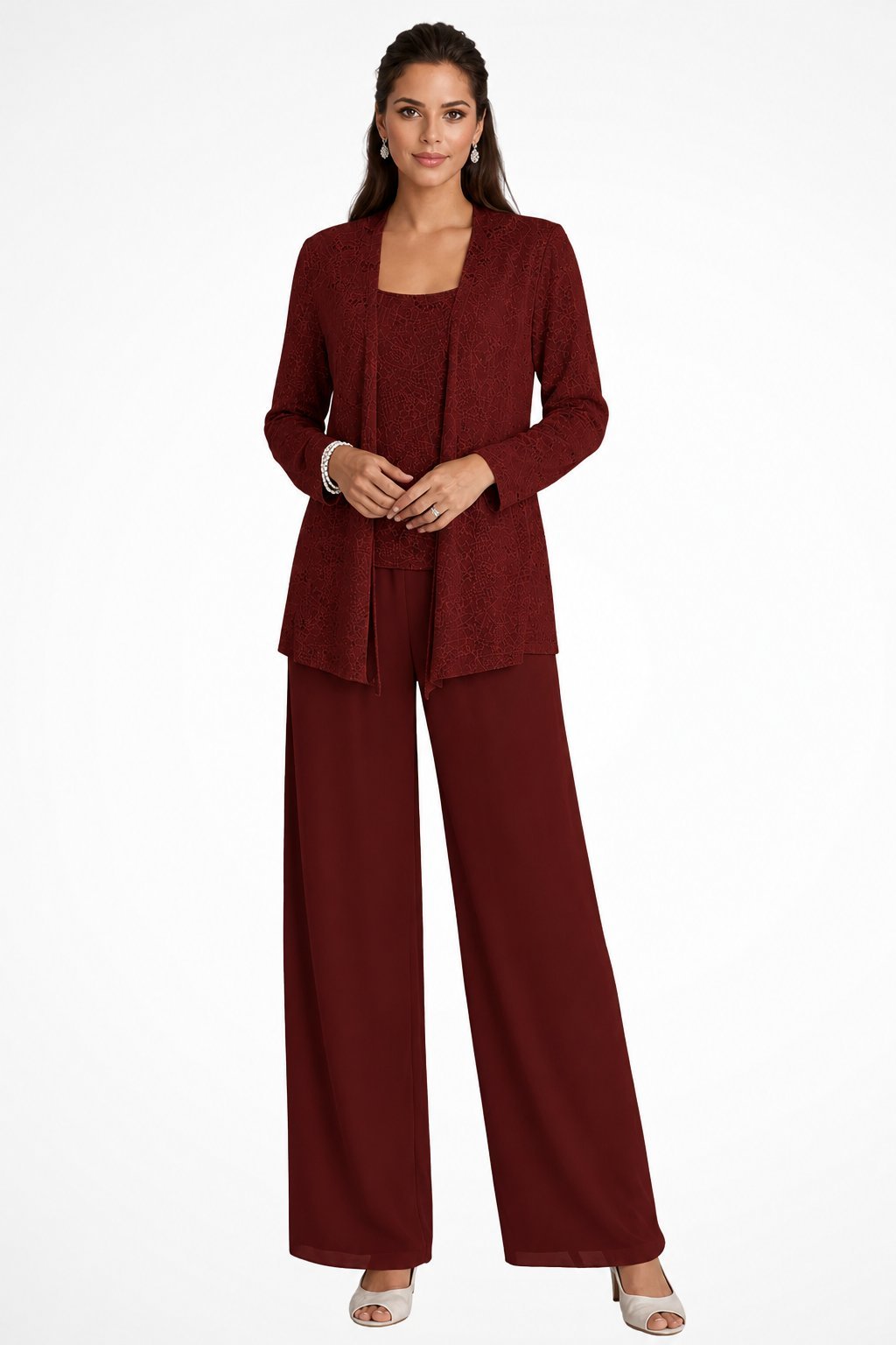 Conjunto de três peças com sobreposição e pantalona fluida — Bene Donna — imagem 11
