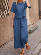 Conjunto feminino de blusa e calça pantacourt — Bene Donna — imagem 03