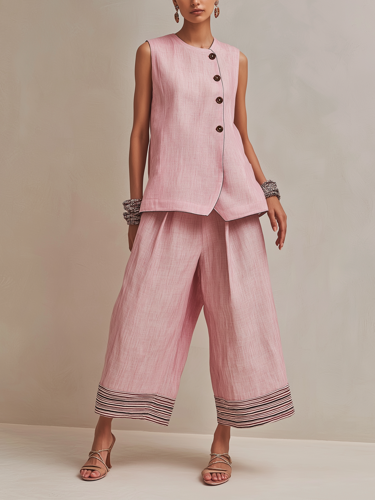 Conjunto feminino de colete e calça pantacourt — Bene Donna — imagem 01