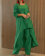 Conjunto feminino de linho com blusa longa e calça — Bene Donna — imagem 05