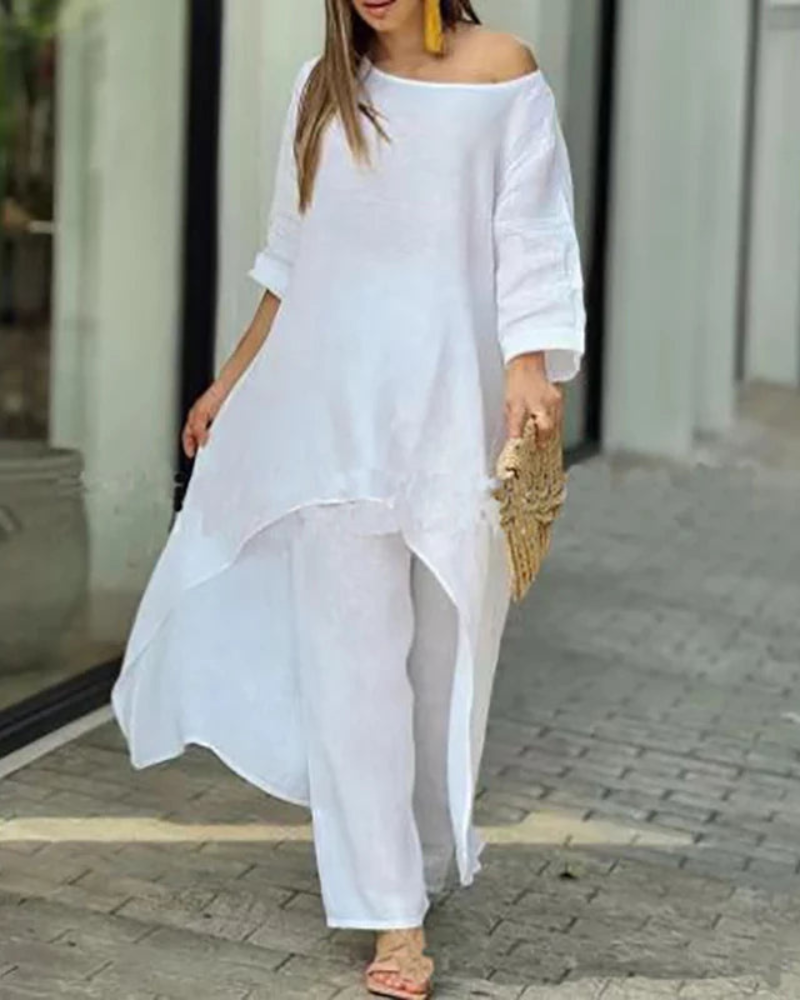 Conjunto feminino de linho com blusa longa e calça — Bene Donna — imagem 07