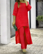 Conjunto feminino de linho com blusa longa e calça — Bene Donna — imagem 10